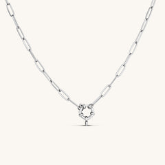Circle Charm Paperclip Necklace Silver