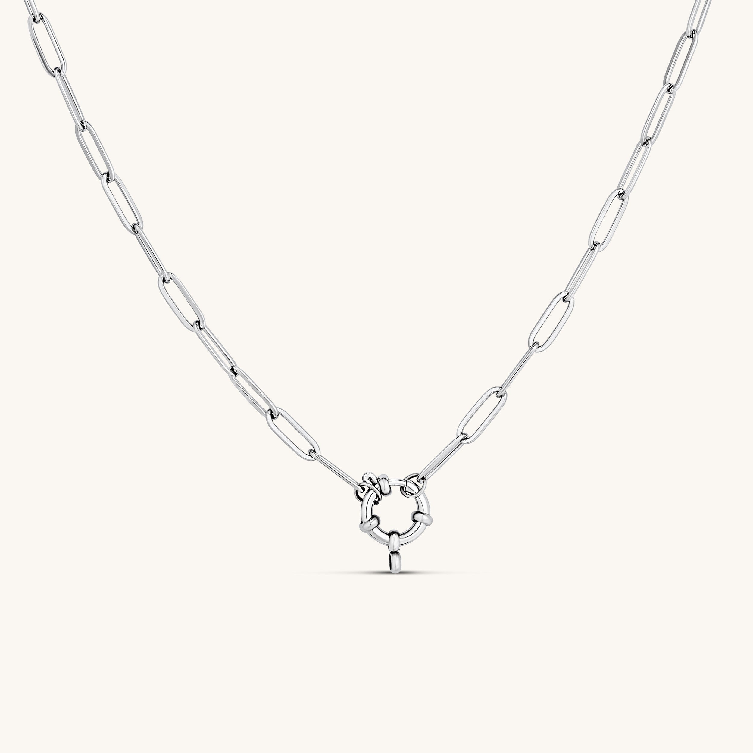 Circle Charm Paperclip Necklace Silver