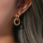 Circle Rhinestone Drop Hoop Earrings on Model
