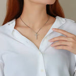 Cross Pendant Necklace Silver on Model