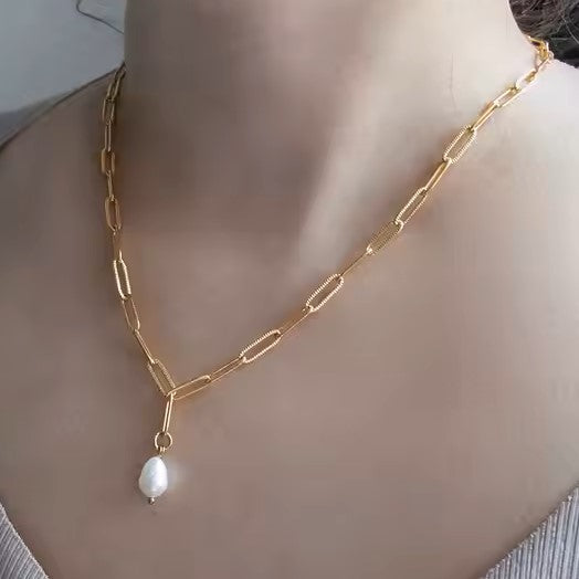 Dainty Freshwater Pearl Pendant Necklace on Model