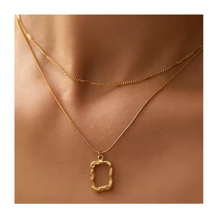 Dainty Two Piece Necklace Set on Neck