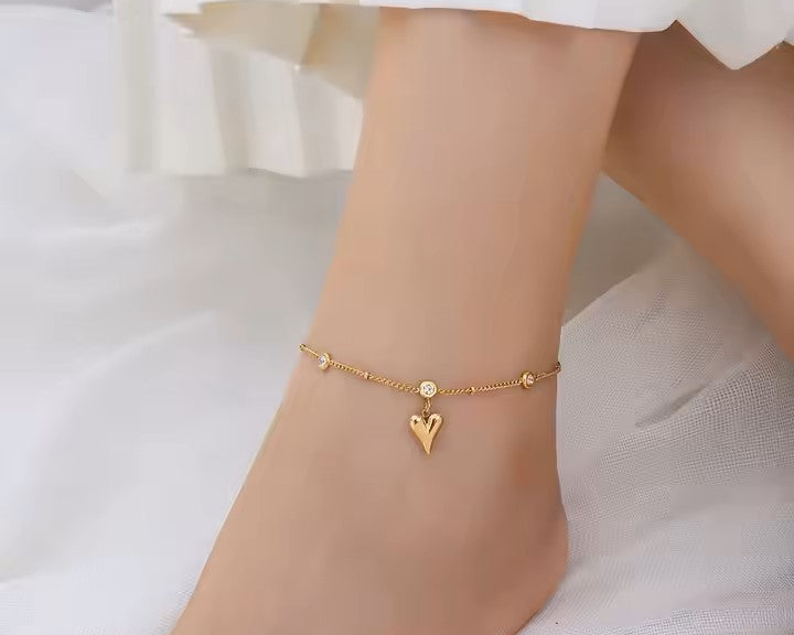Heart Pendant Anklet with 3 Cubic Zirconia on Model