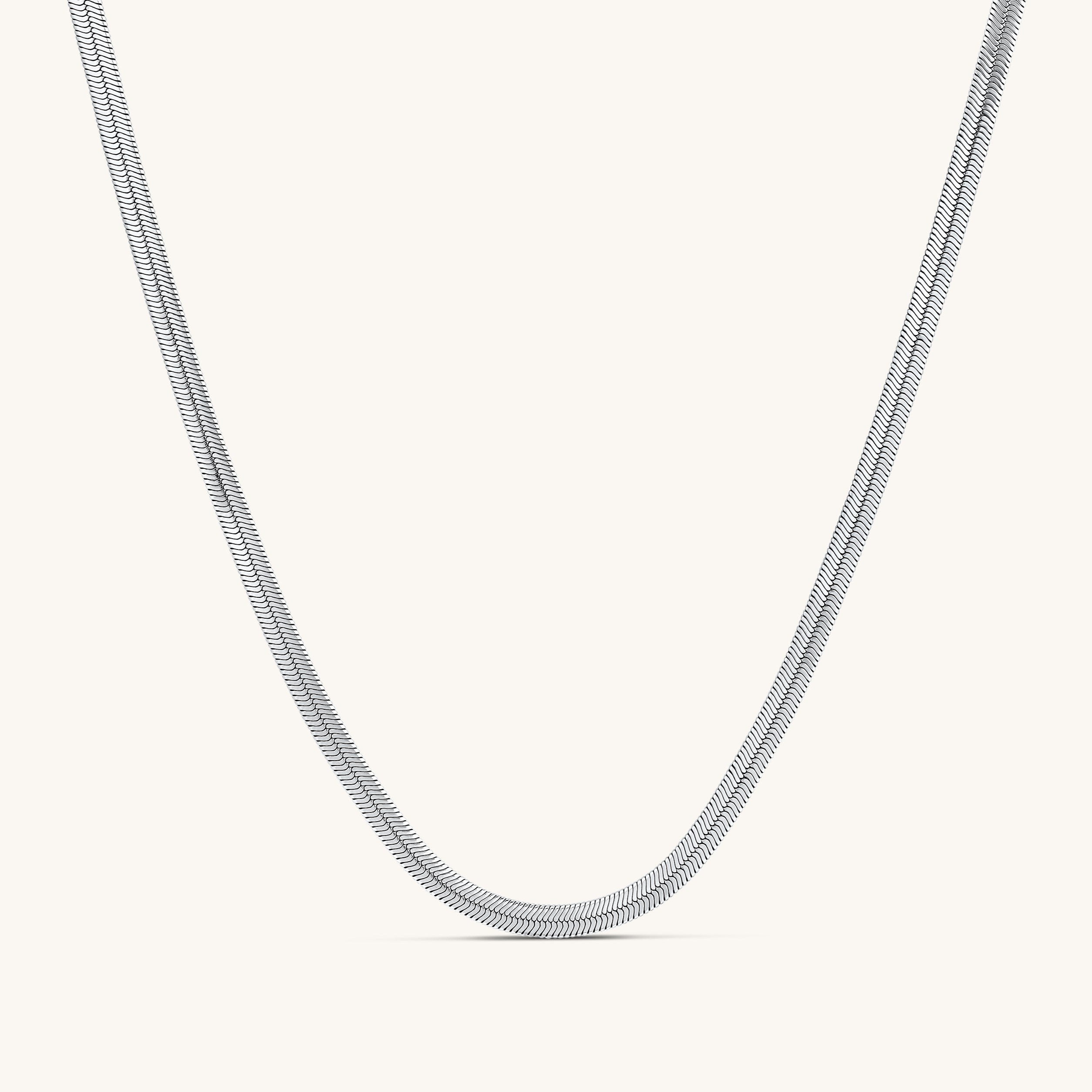 Herringbone Flat Snake Necklace Silver