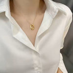 Oval Pendant Necklace Gold on Model