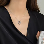 Oval Pendant Necklace Silver on Model
