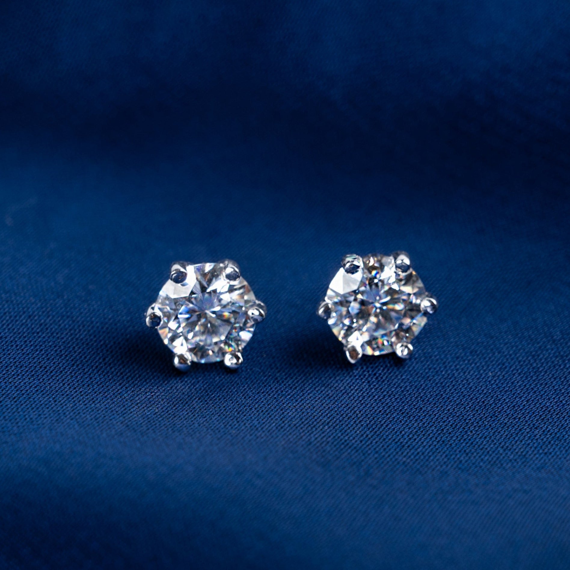 Vermail and Moissanite Round Cut Earrings on Silk