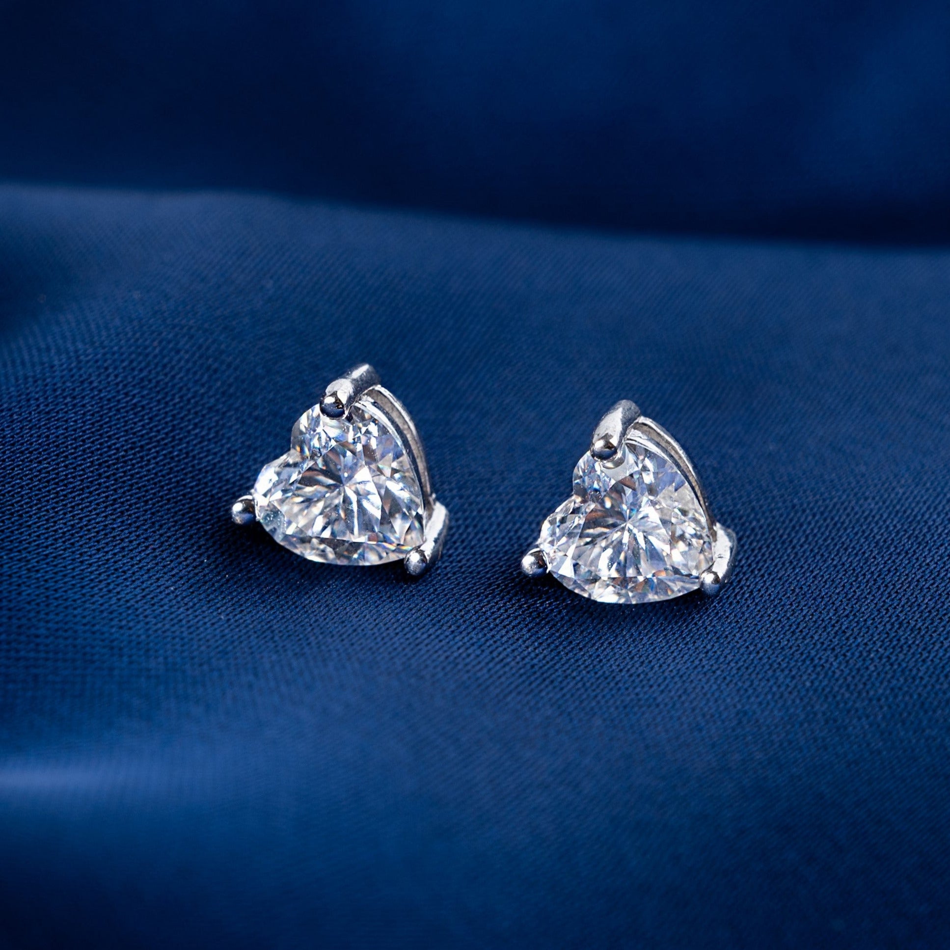 Vermeil and Moissanite 1ct Heart Cut Earrings on Silk